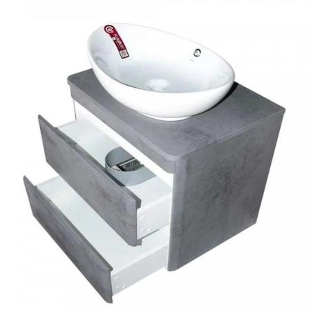 Тумба подвесная Style Line Атлантика 80, Люкс бетон темный, (2 ящ.), со столешницей МДФ, PLUS