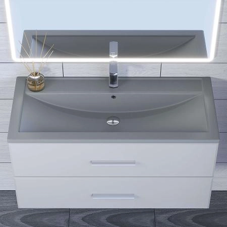 Раковина кварцевая Uperwood Foster Quartz 100 см, серая матовая, бетон