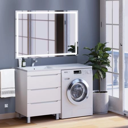 Тумба под стиральную машину Uperwood Tanos 60 см, напольная, белая, 3 ящика