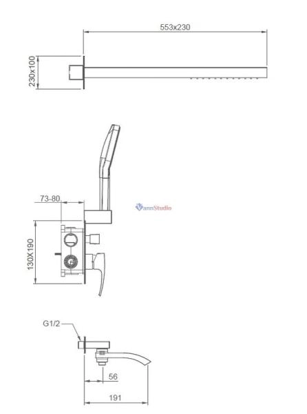 Душевая система Gappo G7107-70 встраиваемая 3-функции Хром с изливом