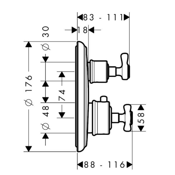 AX Montreux Встраиваемый термостат для душа, 2 потреб, (внешняя часть), цвет: хром