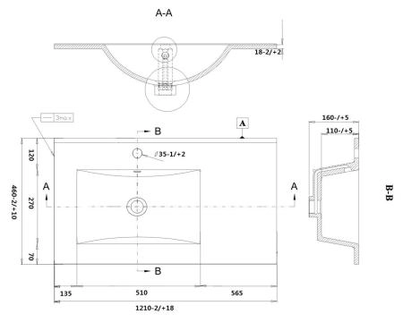 Раковина смещенная L SANVIT r9120L накладная 122 см