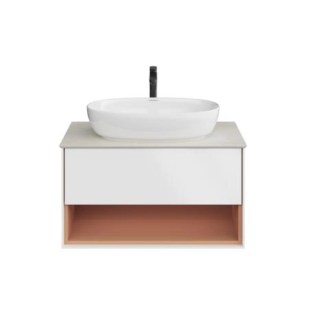 Тумба Kerama Marazzi PLAZA MODERN ПЛАЗА МОДЕРН KMPMCb80MSh1 подвесная 80, нажимное открывание, 1 ящик, подсветка, белая матовая+сахара
