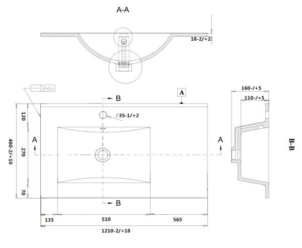 Раковина смещенная L SANVIT r9120L накладная 122 см