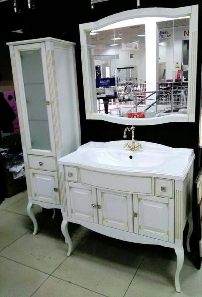 Тумба под раковину Opadiris Лаура 120 1200х940х540 мм цвет белый с бежевой патиной напольная