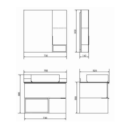 Тумба с раковиной Comforty Штутгарт-75 00-00001884 Дуб тёмно-коричневый с черной столешницей c раковиной COMFORTY T-Y9378