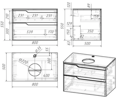 Тумба для ванной OWL Hella Cristal 80,серый лак OW24.18.01