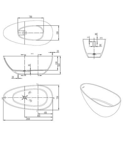 Ванна NT BAGNO NT312 1500 PETALO 1500x750 искусственный камень белый матовый
