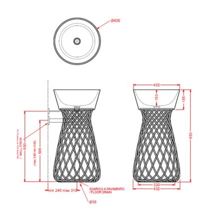 Artceram WIRE Раковина 43 см, без отв., цвет: черный глянцевый