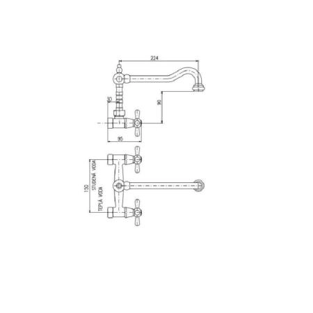 Смеситель Rav Slezak MORAVA RETRO MK102.5/28 для раковины, цвет Хром настенный с поворотным изливом 224mm