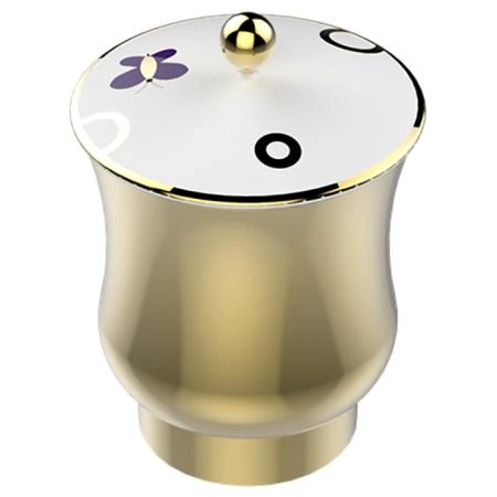 THG CAPUCINE MAUVE DECOR OR Китайская лакированная коробка с белой керамической крышкой Ø126 мм., middle size, декор золото/лиловый, цвет: золото