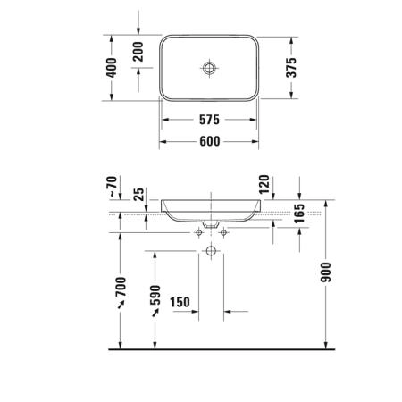Duravit Happy D.2 Plus Раковина  600х400мм, без перелива,с выпуском с керамической крышкой, покр WonderGliss, цвет Anthracite matt