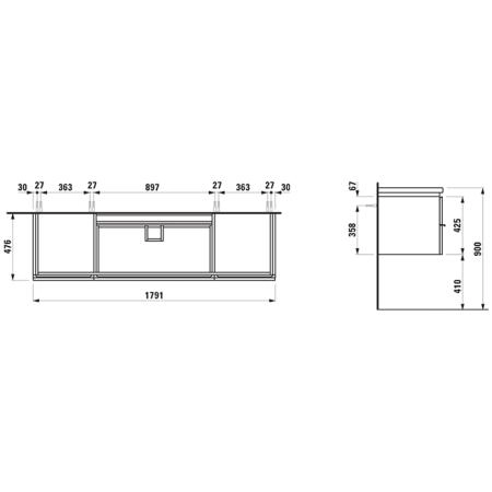 Laufen Living Square Тумба подвесная 180x48см, с раковиной, мультиколор, цвет: 37 темно-коричневый