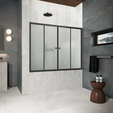 Шторка на ванную Vegas-glass Z2V Protec 160 02М 10, профиль черный матовый, стекло сатин