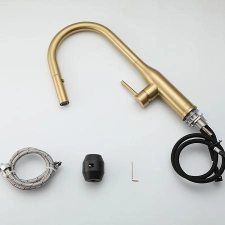 Смеситель GAPPO G4398-43 для кухни с выдвижным изливом и режимом душ, золотой сатин