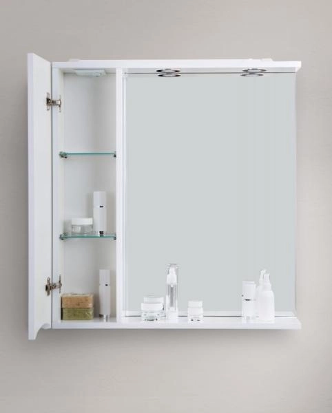 Шкаф Belbagno MARINO Bianco Lucido зеркальный подвесной с подсветкой, правосторонний MARINO-SPC-800/750-1A-BL-P-R