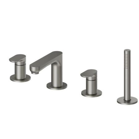 Newform Linfa II Смеситель на борт ванны, 4 отв., с изливом и ручным душем, цвет: titanium satin
