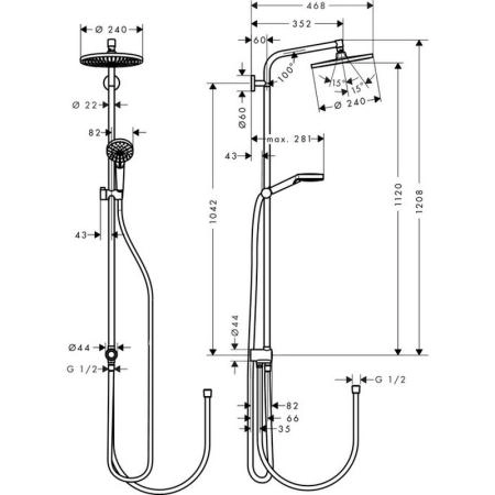 Душевая система Hansgrohe Crometta S 240 1jet Showerpipe Reno 27270000 хром