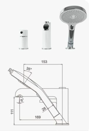 Смеситель Gappo G1103-8 на борт ванны 3 отверстия белый/хром