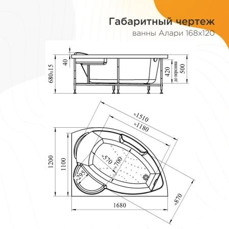 Акриловая ванна Radomir Алари 2-78-0-2-1-218 правосторонняя фронтальная панель каркас 168х120