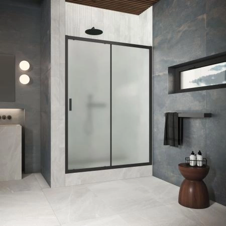 Душевая дверь Vegas-glass ZP Protec h1900 180 02М 10, профиль черный матовый, стекло сатин