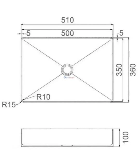 Раковина Gappo GX201-9 36x36 Oружейная сталь нерж.сталь на столешницу