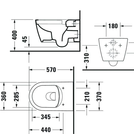 Duravit Me by Starck Унитаз подвесной Rimless 57х37см., с креплениями, цвет: белый