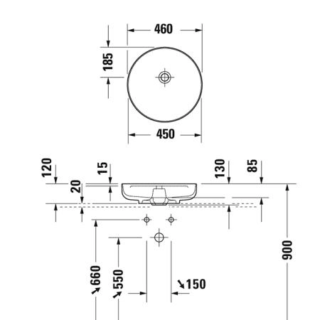 Duravit Vitrium Раковина накладная 46см., без отв., круглая, из DuroCast UltraResist, без перелива, цвет: темно-серый матовый