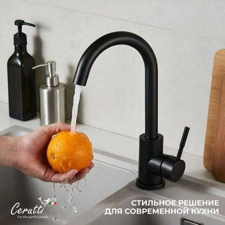 Cмеситель для кухни Ceruttispa Сельсо II B (CELSO II B) из нержавеющей стали, цвет черный матовый