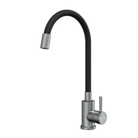 Смеситель KNOTLOR STREAMLINE SS-02, с гибким изливом сатин