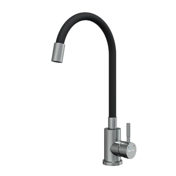 Смеситель KNOTLOR STREAMLINE SS-02, с гибким изливом сатин