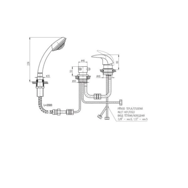 Смеситель Rav Slezak DUNAJ D475.5P для ванны, цвет Хром на 3 отверстия