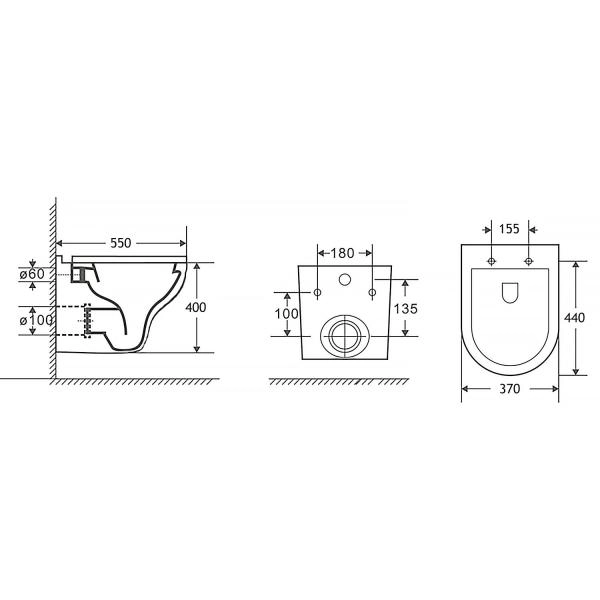 Унитаз подвесной Azario STELLA 370х400х550 безободковый, с быстросъемным сидением микролифт, белый (AZ-VT005+AZ-VT005sc)