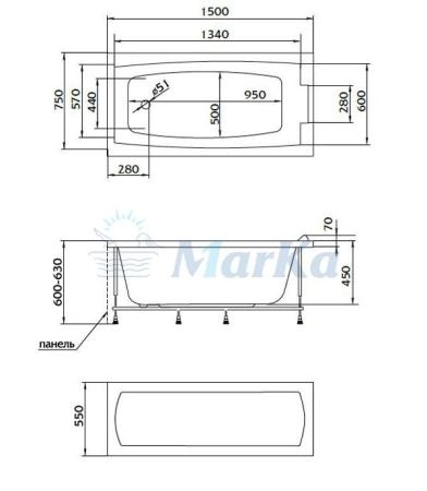 Ванна 1Marka AELITA 150x75 см без гидромассажа
