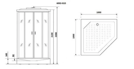 Душевая кабина Niagara Premium NG-6002-01D (1000х1000х2200) низкий поддон(16 см) стекло ПРОЗРАЧНОЕ