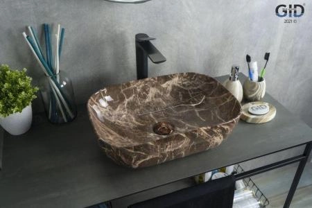 Раковина Gid Mnc549 46x33 на столешницу камень глянцевая