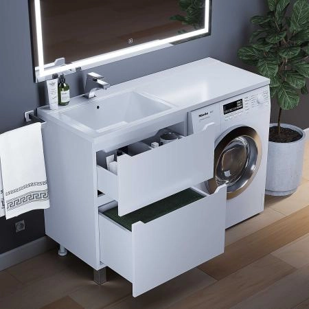Тумба под стиральную машину Uperwood Tanos 60 см, напольная, белая, 2 ящика