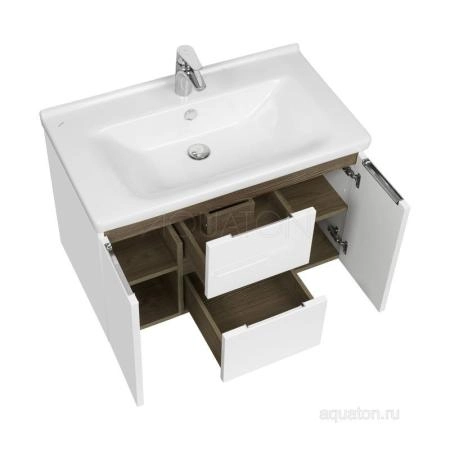 Тумба под раковину AQUATON Рене 80 белый, грецкий орех 1A258601NRC80