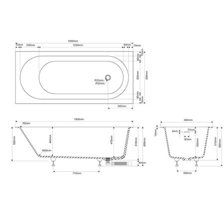 Dea Design Ease Ванна 180х80хh58см., встраиваемая, цвет: белый