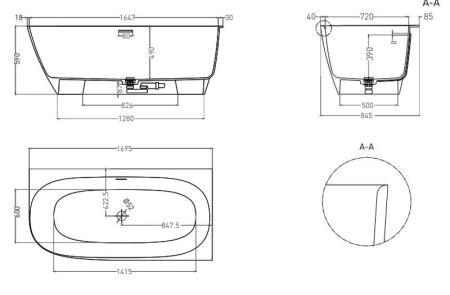 Ванна Salini SOFIA CORNER R 170x85 S-Stone матовая 102524M
