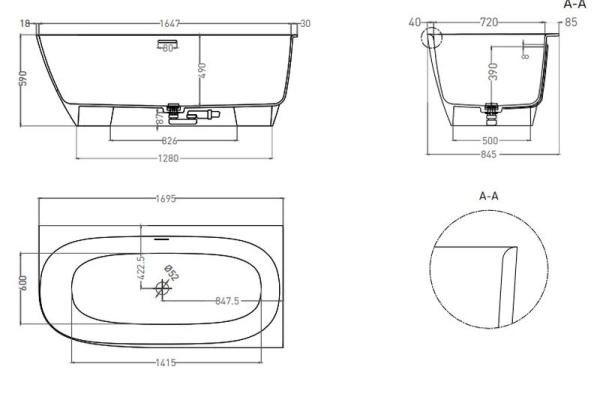 Ванна Salini SOFIA CORNER R 170x85 S-Stone матовая 102524M
