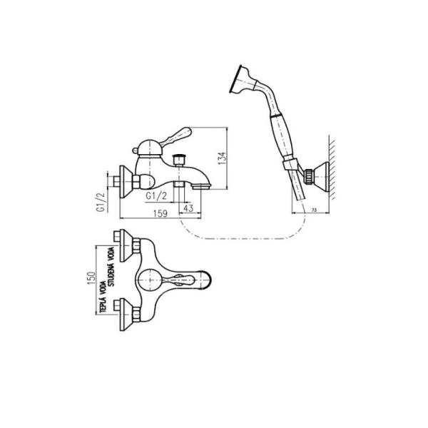 Смеситель Rav Slezak LABE L054.5/2Z для ванны, цвет Золото с душем, подвижный держат.