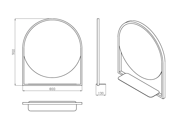Зеркало Boheme Vallessi круглое с полочкой антрацит 80*90 550/2