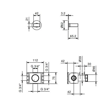 Fantini Venezia Запорный вентиль, без ручки, внешняя часть, цвет: Matt Gun Metal PVD