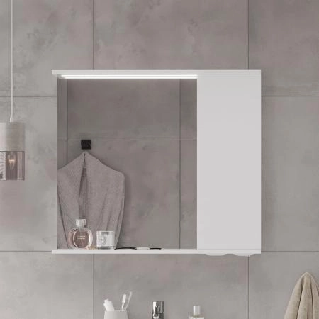 Зеркало-шкаф с LED подсветкой Volna Lake 80 правое (белый)