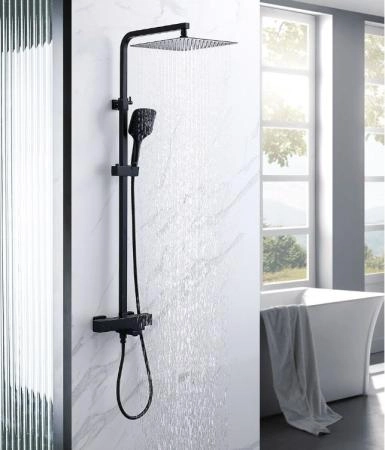 Душевая система Gappo G2417-60 термостат с изливом черный верхний душ 30x30