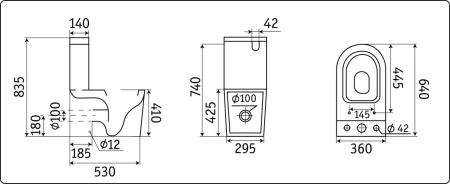 Унитаз Ceramalux NS-2170-18 безободковый RIMLESS Чёрный глянцевый