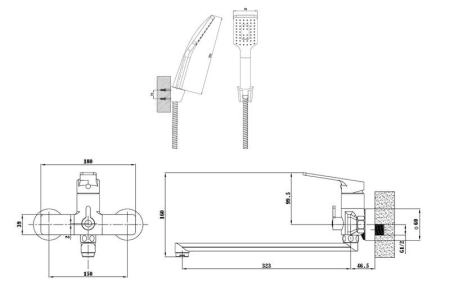 Смеситель для ванны и душа ESKO SINGAPORE black SB 31 черный