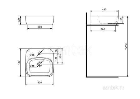 Раковина Santek Одри Soft 420х420 отверстие под смеситель 1WH501709