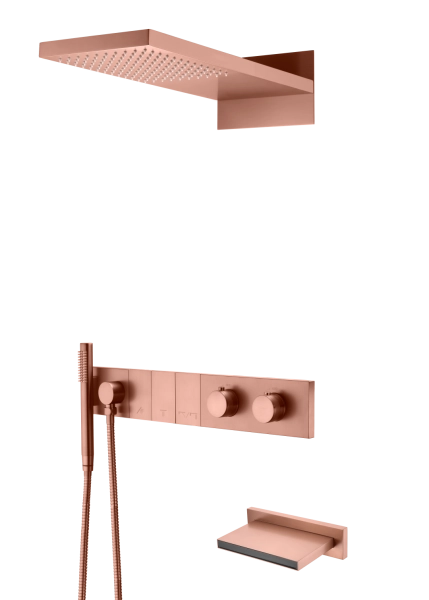 Встроенная душевая система Boheme с изливом ZODIAC с термостатом, трехпозиционная Copper Brushed 133-2-CB
